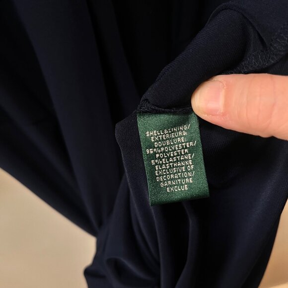 Lauren Ralph Lauren Navy Evening Gown With Beaded Waist &‎ Long Sleeves Size 4 - Picture 2 of 5